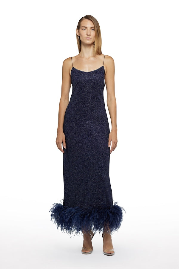 Oséree | Lumiere Plumage Slip Dress Night Blue | Girls with Gems