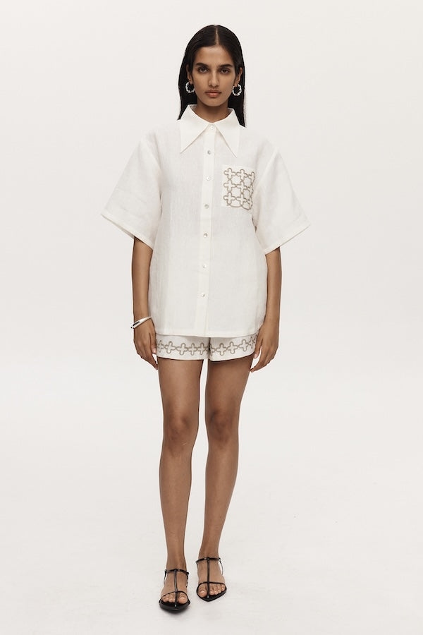 Marle | Tegan Shirt Ivory Embroidery | Girls with Gems