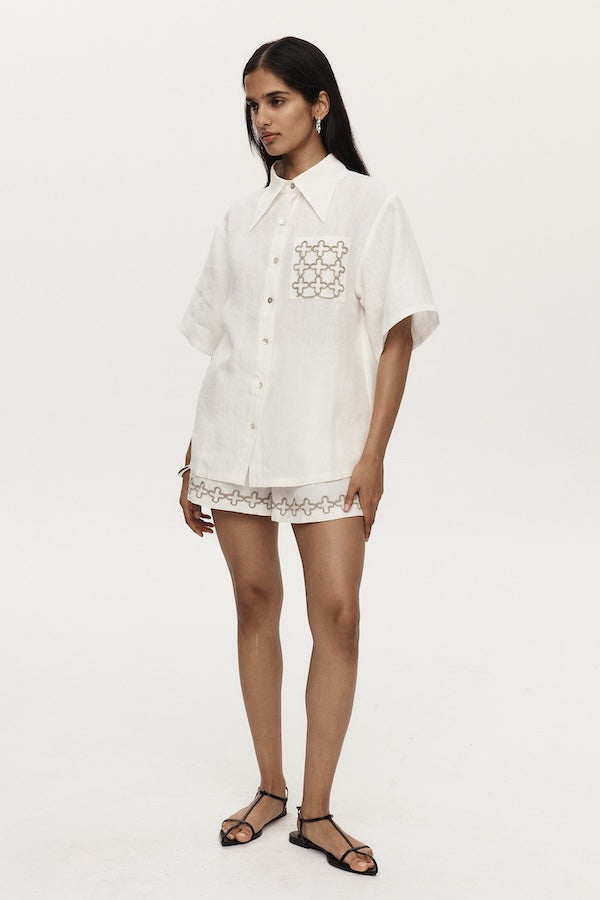 Marle | Tegan Shirt Ivory Embroidery | Girls with Gems