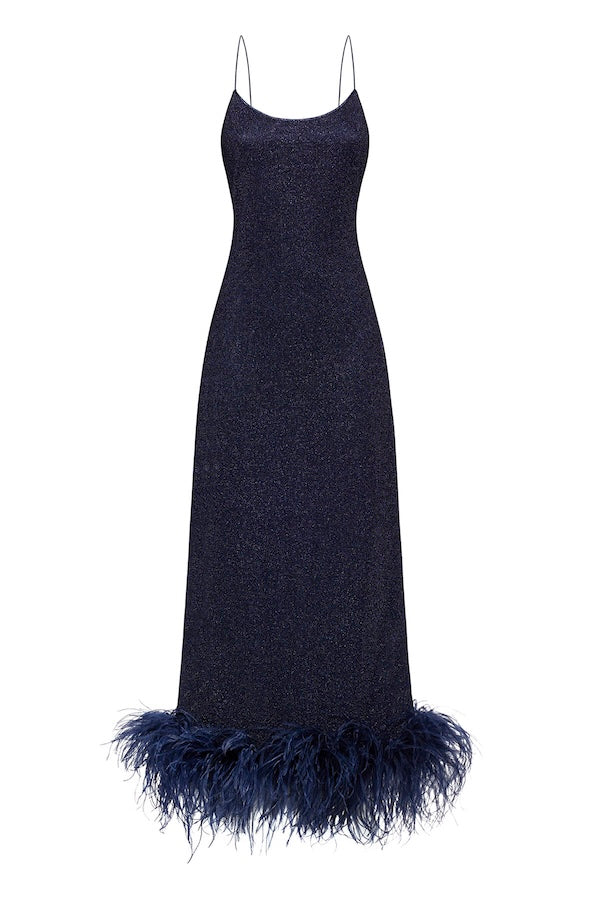 Oséree | Lumiere Plumage Slip Dress Night Blue | Girls with Gems