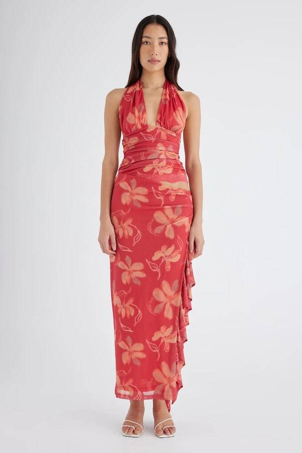 Benni | Penelope Halter Maxi Dress Hibiscus Floral | Girls with Gems