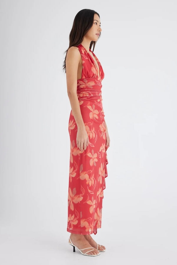 Benni | Penelope Halter Maxi Dress Hibiscus Floral | Girls with Gems