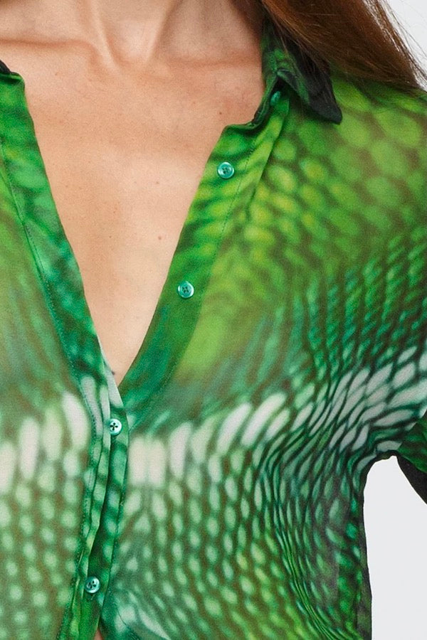 Rocky Rafaela | Scaled Silk Shirt Green | Girls With Gems