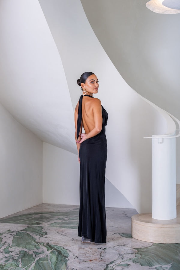 Sneaky Link | Saint Plunge Maxi Dress Black | Girls with Gems