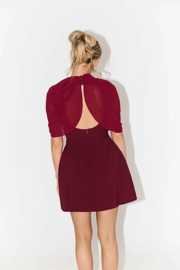 Odd Muse | The Ultimate Muse Gathered Mini Dress Bordeaux | Girls with Gems